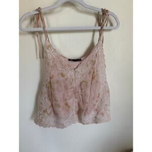 Zara Embroirdered‎ Tie Dye Crop With Tie Straps Floral Pink Size Small
